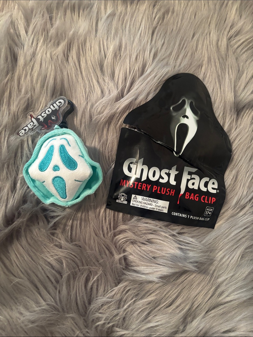 Ghost Face Mystery Plush Bag Clip - Blue & White